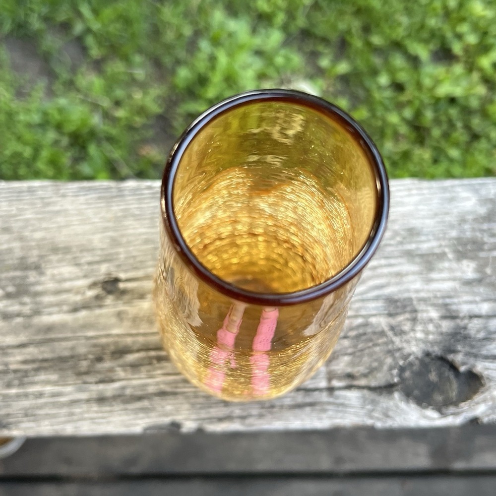 Amber Crackle Glass Tall Bud Vase Mid Century Modern Boho Art Glass Decor - Picture 6 of 9